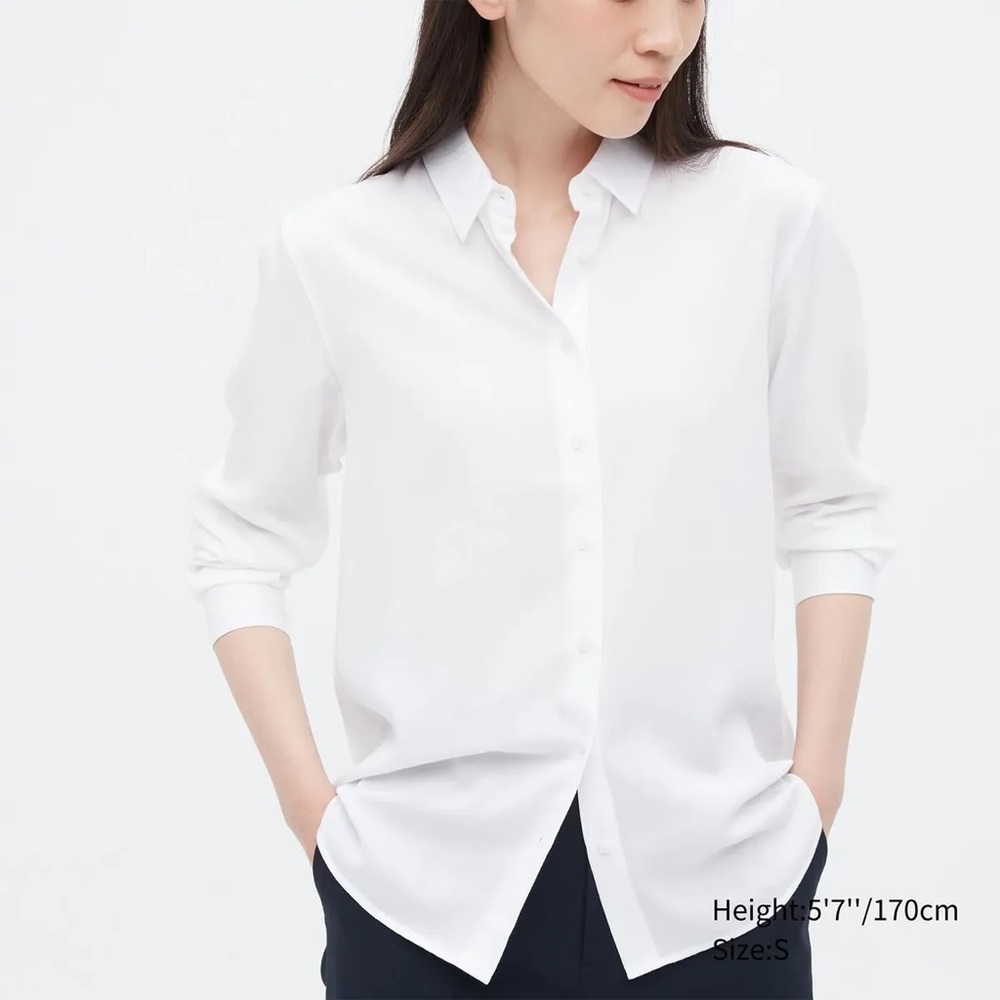 Uniqlo Rayon Long-Sleeve Blouse XS White